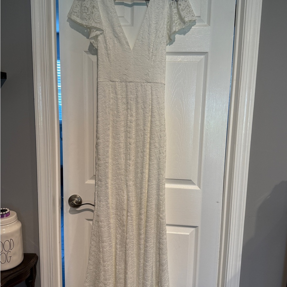 Lulu's Gold Ruched Flutter Sleeve Sundress